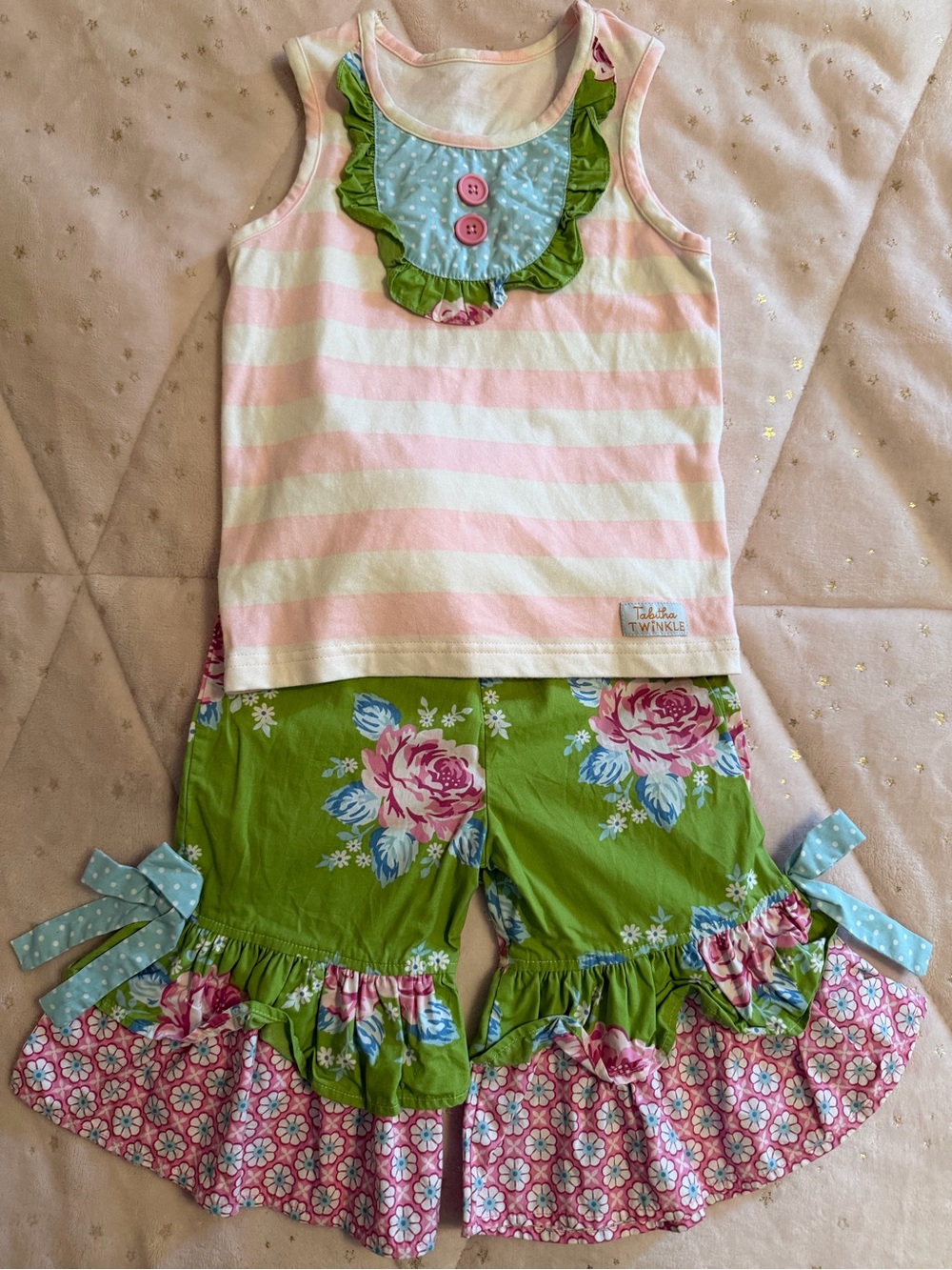 Kids Floral Green & Pink Matching Set